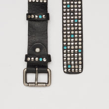 Upload the image to the Gallery viewer, CABOCHON EDITION BELT | ALTEZZA 3,5 CM | 5 FILE DI BORCHIE MISTE ARGENTO + CABOCHON TURCHESI | LIMITED EDITION