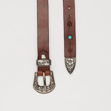 Carica l'immagine nel visualizzatore di Gallery, CINTURA TEXANA CUOIO | ALTEZZA 2 CM | INCISIONI LASER + CABOCHON TURCHESI