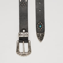 Upload the image to the Gallery viewer, CINTURA TEXANA NERA | ALTEZZA 3 CM | CON BORCHIE GEOMETRICHE E CABOCHON TURCHESI