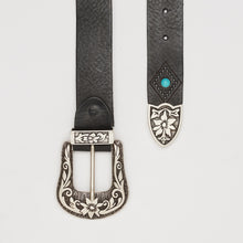 Upload the image to the Gallery viewer, CINTURA TEXANA NERA | ALTEZZA 3,5 CM | CON BORCHIE E CABOCHON TURCHESI