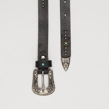 Carica l'immagine nel visualizzatore di Gallery, CINTURA TEXANA NERA | ALTEZZA 2 CM | CON BORCHIE E CABOCHON TURCHESI A FIORI