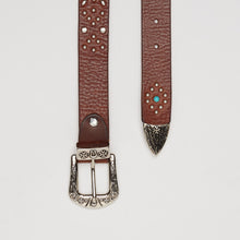 Upload the image to the Gallery viewer, CINTURA TEXANA CUOIO | ALTEZZA 3 CM | CON BORCHIE GEOMETRICHE E CABOCHON TURCHESI