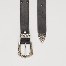 Upload the image to the Gallery viewer, CINTURA TEXANA NERA | ALTEZZA 3 CM | CON BORCHIE E CABOCHON TURCHESI A FIORI