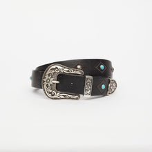 Upload the image to the Gallery viewer, CINTURA TEXANA NERA | ALTEZZA 3,5 CM | CON BORCHIE E CABOCHON TURCHESI