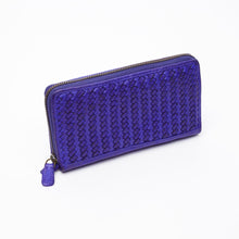 Upload the image to the Gallery viewer, BLUE WALLET | IN GENUINE LEATHER | BRAIDED | GREAT