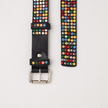 Upload the image to the Gallery viewer, BLACK STUDDED BELT | HEIGHT 3.50 CM | 5 ROWS OF COLORED STUDS