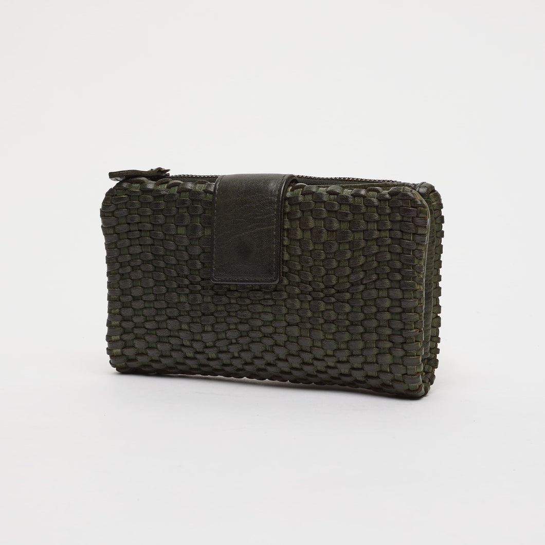 GREEN WALLET | IN GENUINE LEATHER | BRAIDED | GREAT
