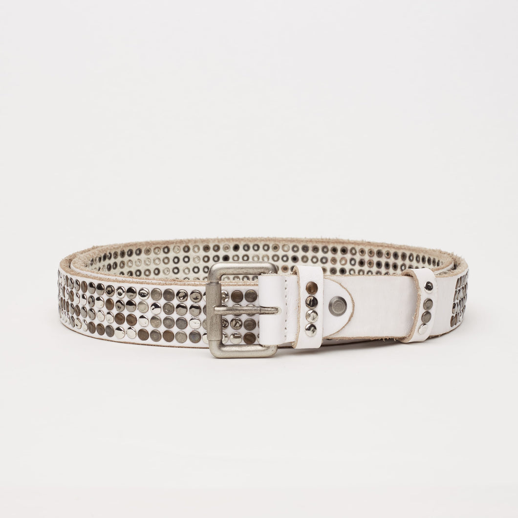 WHITE STUDDED BELT | HEIGHT 3 CM | 4 ROWS OF MIXED STUDS