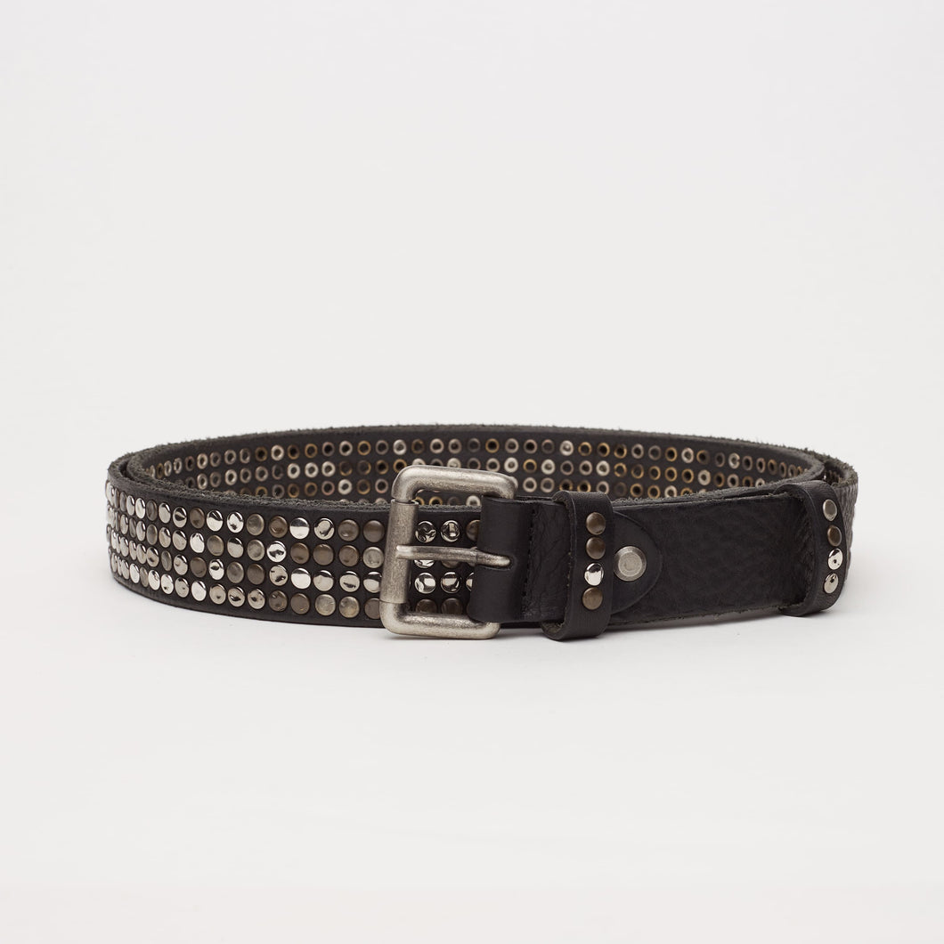 BLACK STUDDED BELT | HEIGHT 3 CM | 4 ROWS OF MIXED STUDS