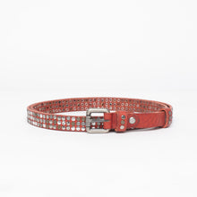 Upload the image to the Gallery viewer, RED STUDDED BELT | HEIGHT 2 CM | 3 ROWS OF MIXED STUDS
