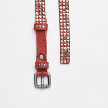 Upload the image to the Gallery viewer, RED STUDDED BELT | HEIGHT 2 CM | 3 ROWS OF MIXED STUDS
