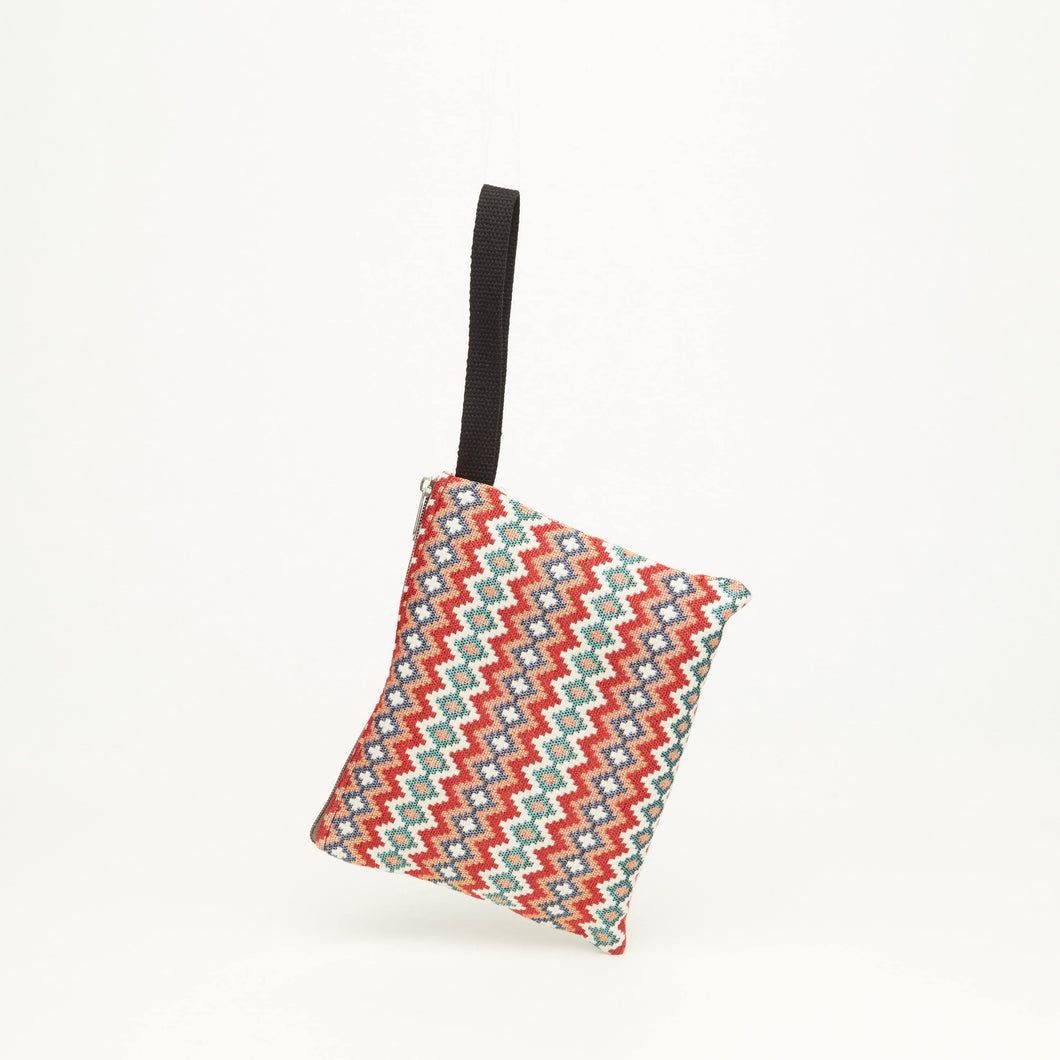 CLUTCH WITH CLOTH HANDLE | COLORED STRIPES RHOMBUS
