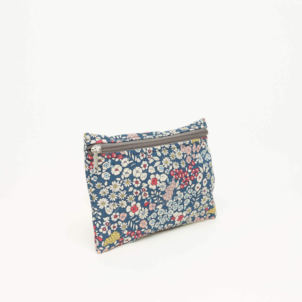 CLOTH CLUTCH | BLUE WITH WHITE AND RED FLOWERS