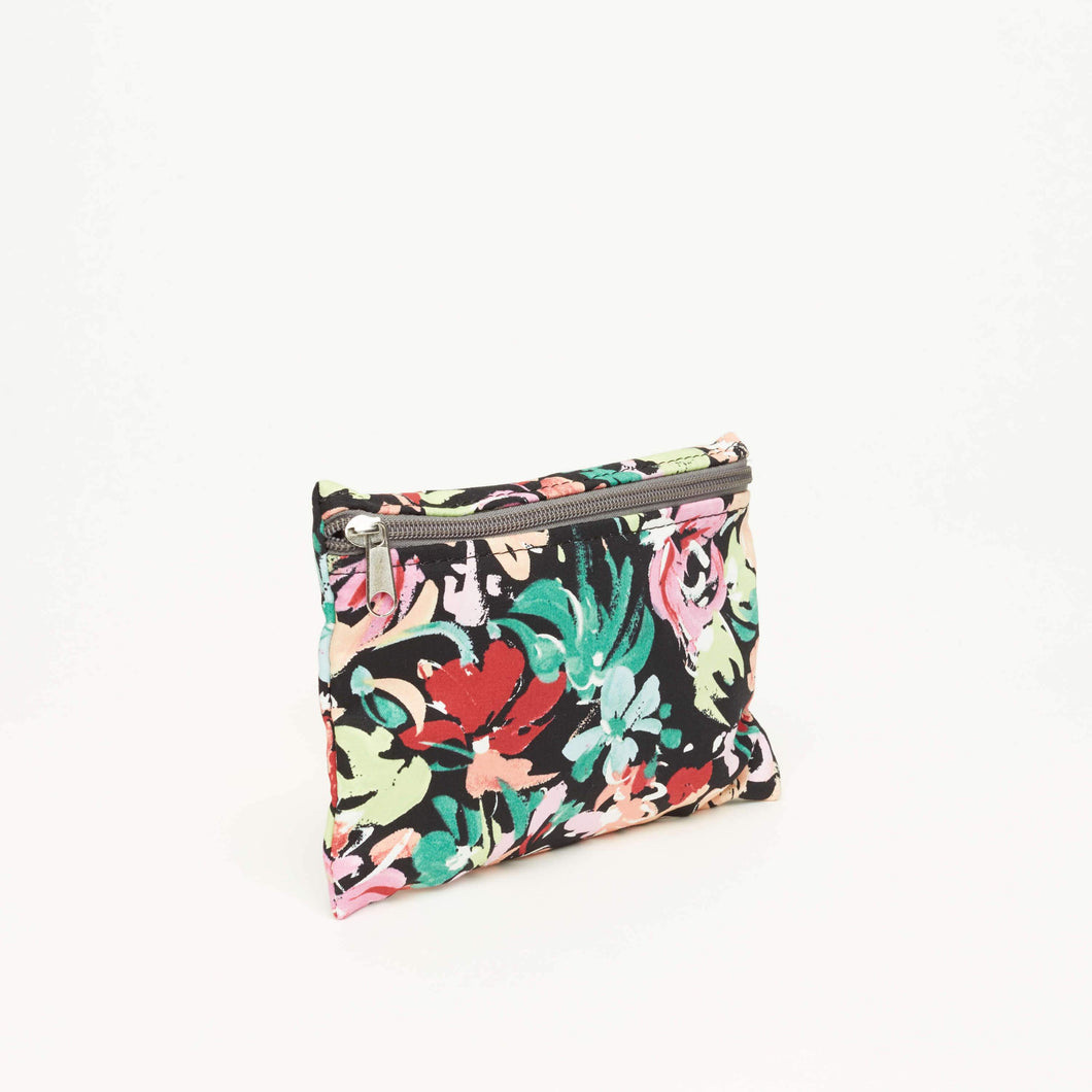 FABRIC POCKET | BLACK WITH PAINTED FLOWERS