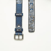 Upload the image to the Gallery viewer, BLUE STUDDED BELT | HEIGHT 3 CM | 4 ROWS OF MIXED STUDS
