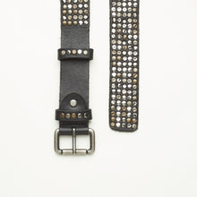 Upload the image to the Gallery viewer, BLACK STUDDED BELT | HEIGHT 3.50 CM | 5 ROWS OF MIXED STUDS
