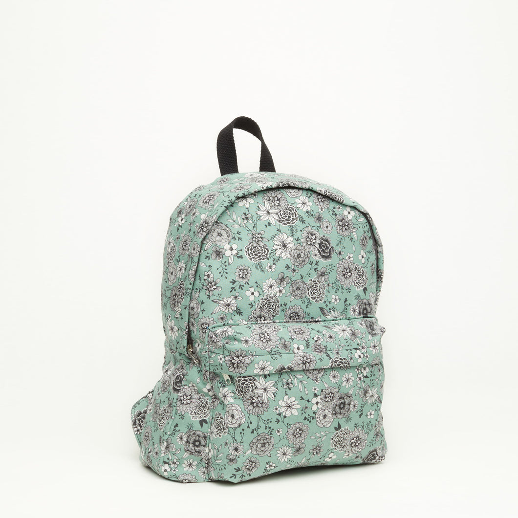 CLOTH BACKPACK | TURQUOISE WITH WHITE FLOWERS