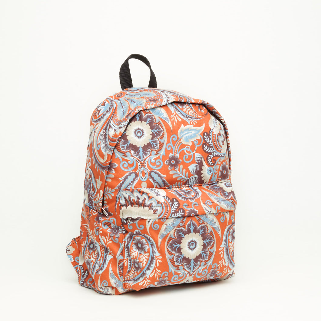 CLOTH BACKPACK | ORANGE WITH TURQUOISE FLOWERS