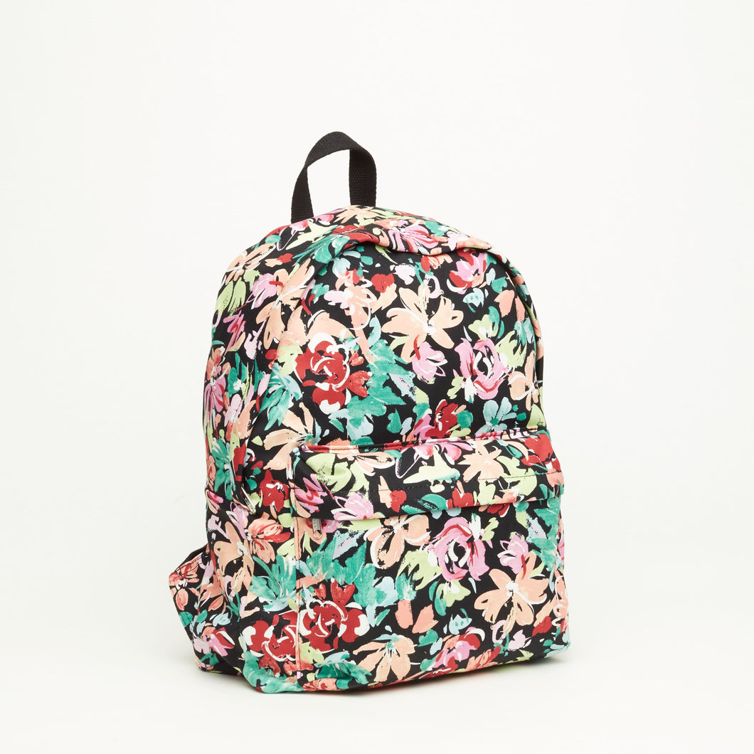CLOTH BACKPACK | BLACK WITH COLORFUL FLOWERS