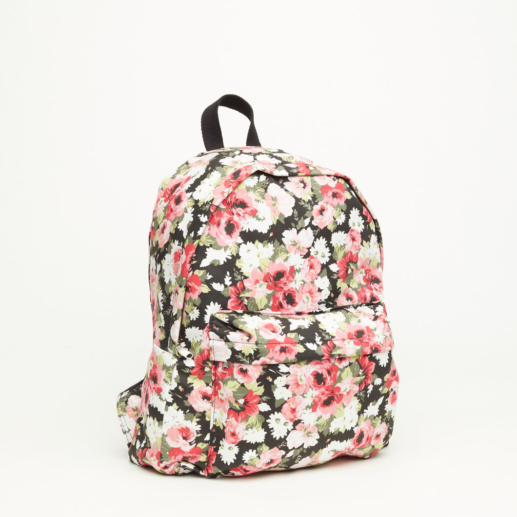 CLOTH BACKPACK | BLACK WITH PINK FLOWERS