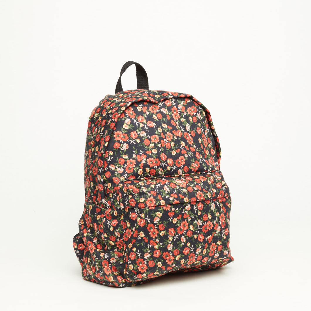 CLOTH BACKPACK | BLACK WITH RED ROSES