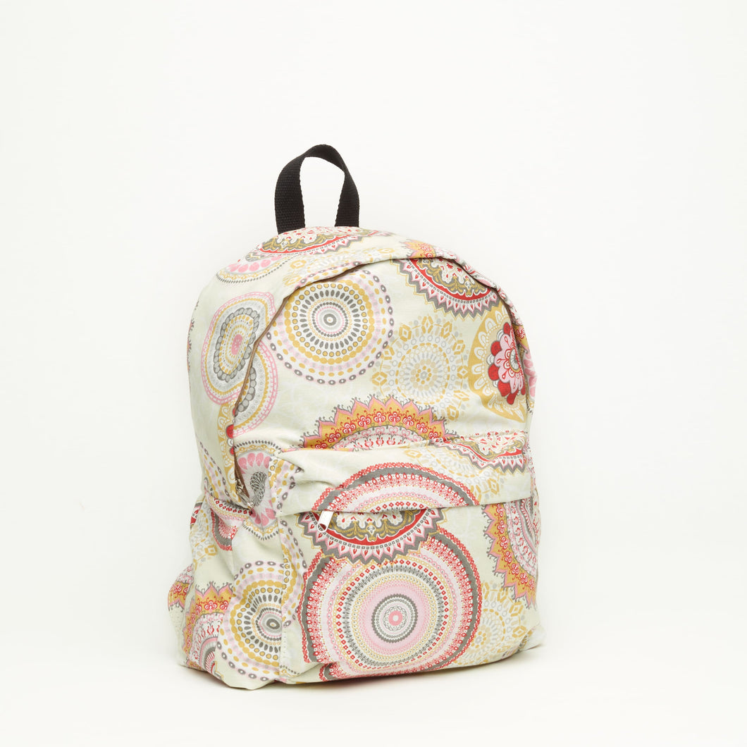 CLOTH BACKPACK | BEIGE WITH ETHNIC PATTERNS