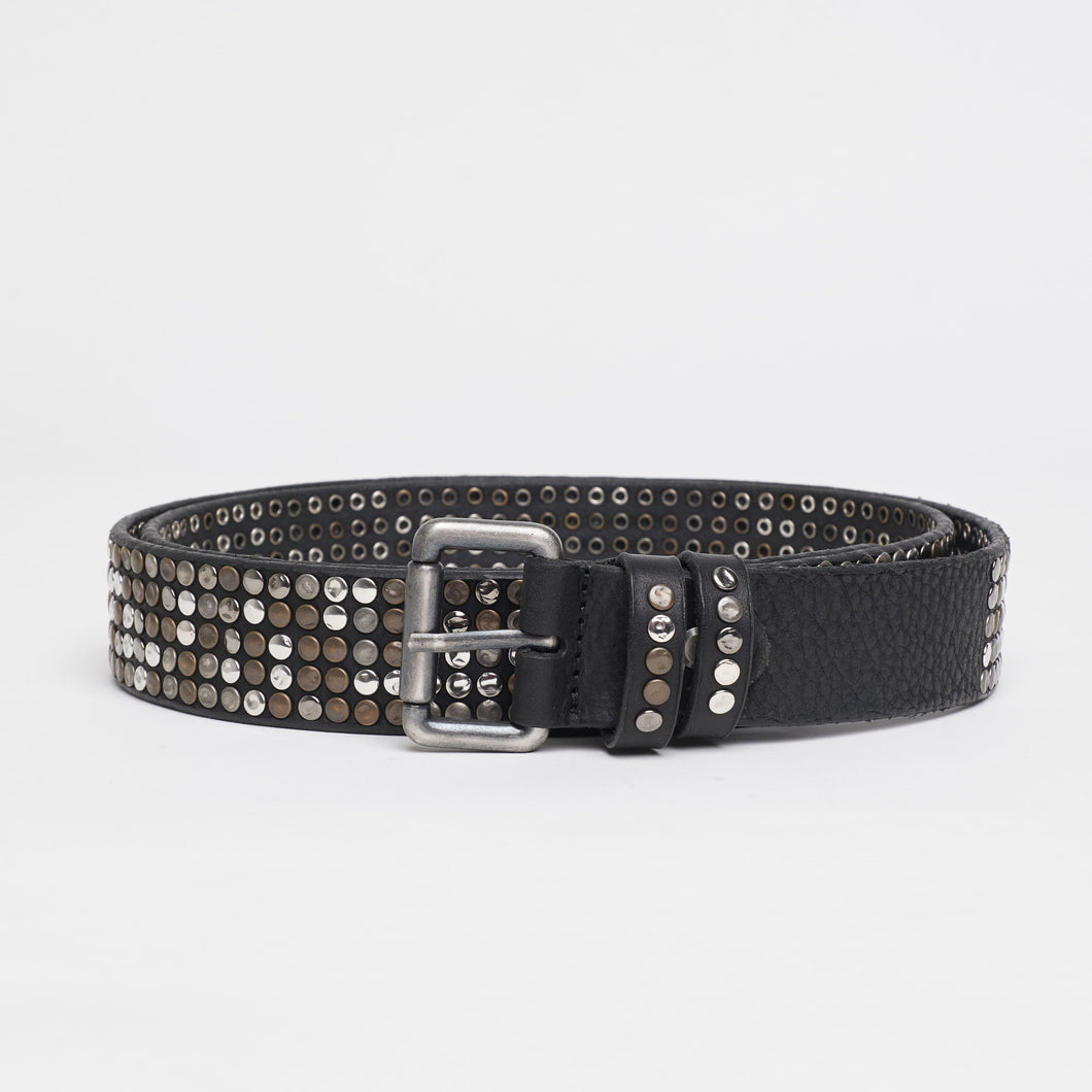 BLACK STUDDED BELT | HEIGHT 3.50 CM | 5 ROWS OF MIXED STUDS