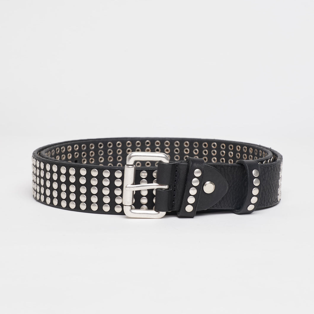 BLACK STUDDED BELT | HEIGHT 3.50 CM | 5 ROWS OF SILVER STUDS