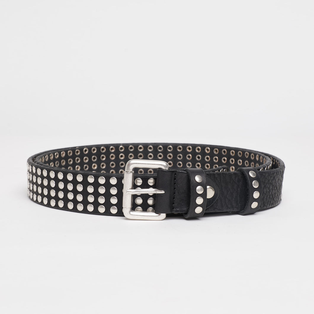 BLACK STUDDED BELT | HEIGHT 3 CM | 4 ROWS OF SILVER STUDS