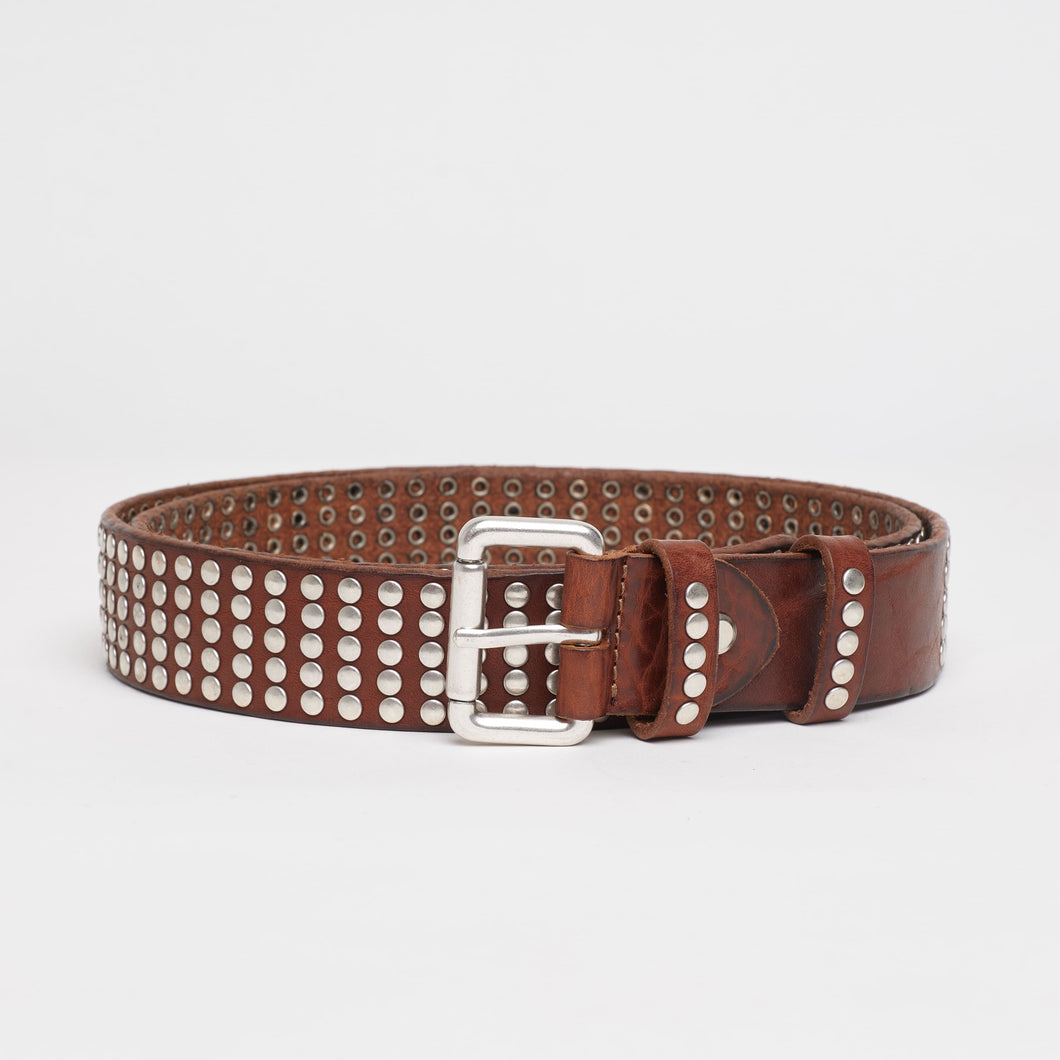 LEATHER STUDDED BELT | HEIGHT 3.50 CM | 5 ROWS OF SILVER STUDS