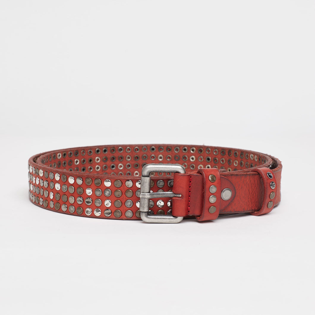 RED STUDDED BELT | HEIGHT 3 CM | 4 ROWS OF MIXED STUDS