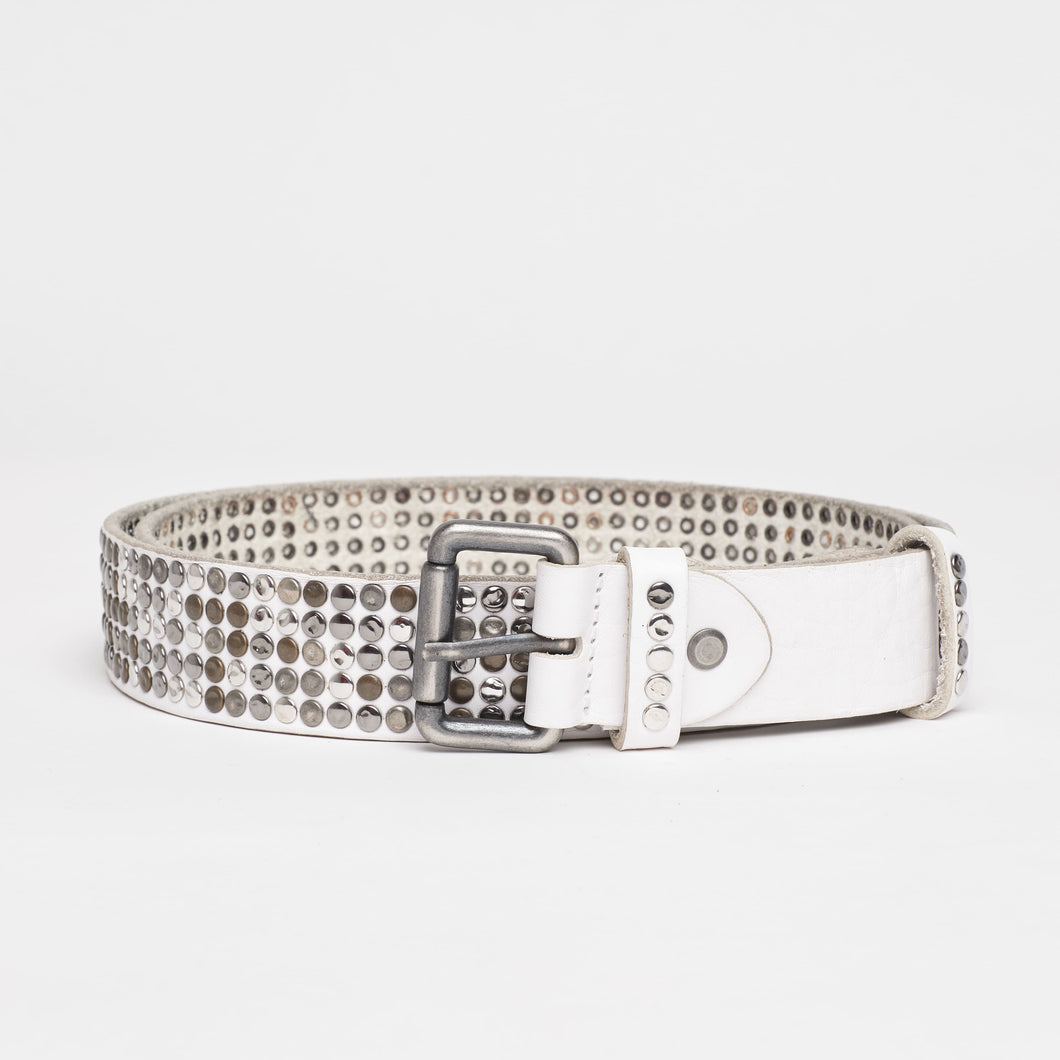WHITE STUDDED BELT | HEIGHT 3.50 CM | 5 ROWS OF MIXED STUDS