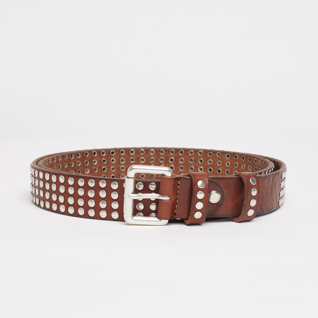 LEATHER STUDDED BELT | HEIGHT 3 CM | 4 ROWS OF SILVER STUDS