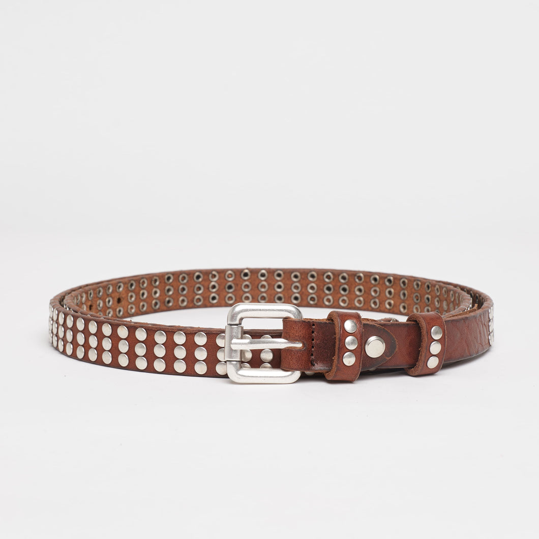 LEATHER STUDDED BELT | HEIGHT 2 CM | 3 ROWS OF SILVER STUDS