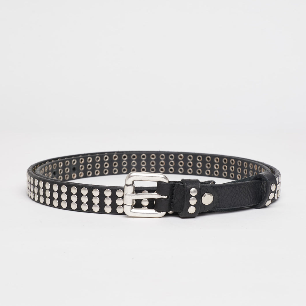 BLACK STUDDED BELT | HEIGHT 2 CM | 3 ROWS OF SILVER STUDS