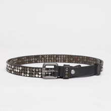 Upload the image to the Gallery viewer, BLACK STUDDED BELT | HEIGHT 2 CM | 3 ROWS OF MIXED STUDS
