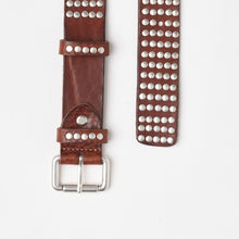 Upload the image to the Gallery viewer, LEATHER STUDDED BELT | HEIGHT 3.50 CM | 5 ROWS OF SILVER STUDS
