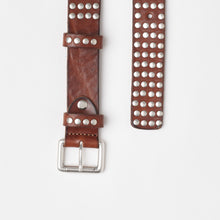 Upload the image to the Gallery viewer, LEATHER STUDDED BELT | HEIGHT 3 CM | 4 ROWS OF SILVER STUDS
