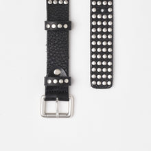 Upload the image to the Gallery viewer, BLACK STUDDED BELT | HEIGHT 3 CM | 4 ROWS OF SILVER STUDS
