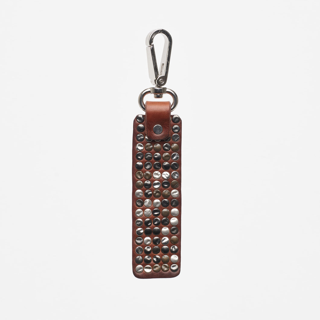 BROWN KEYCHAIN | REAL LEATHER | STUDDED