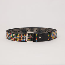 Upload the image to the Gallery viewer, BLACK STUDDED BELT | HEIGHT 3.50 CM | 5 ROWS OF COLORED STUDS
