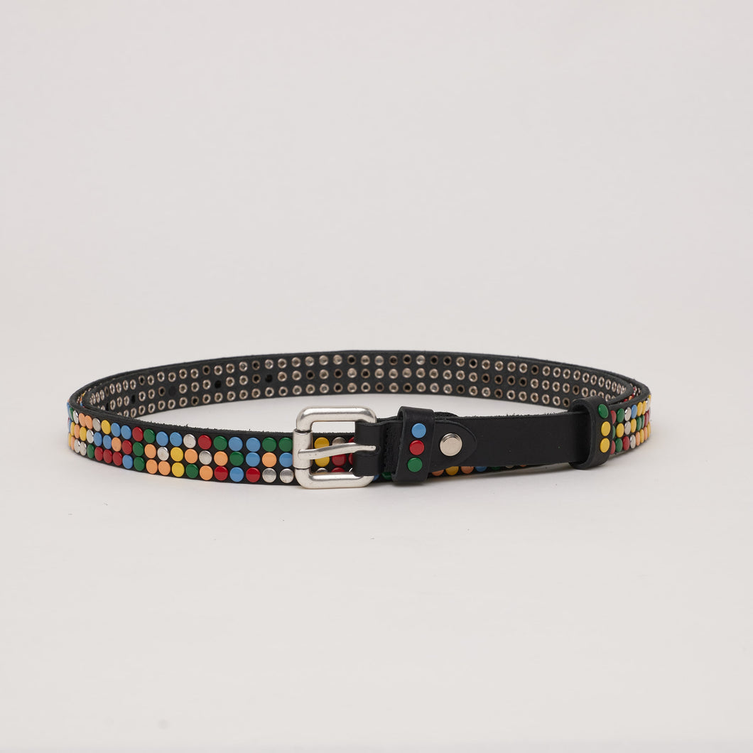 BLACK STUDDED BELT | HEIGHT 2 CM | 3 ROWS OF COLORED STUDS