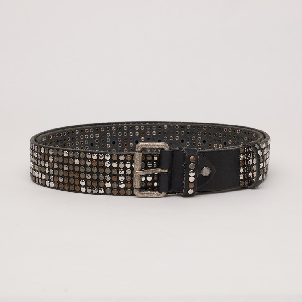 BLACK STUDDED BELT | HEIGHT 4.00 CM | 6 ROWS OF MIXED STUDS