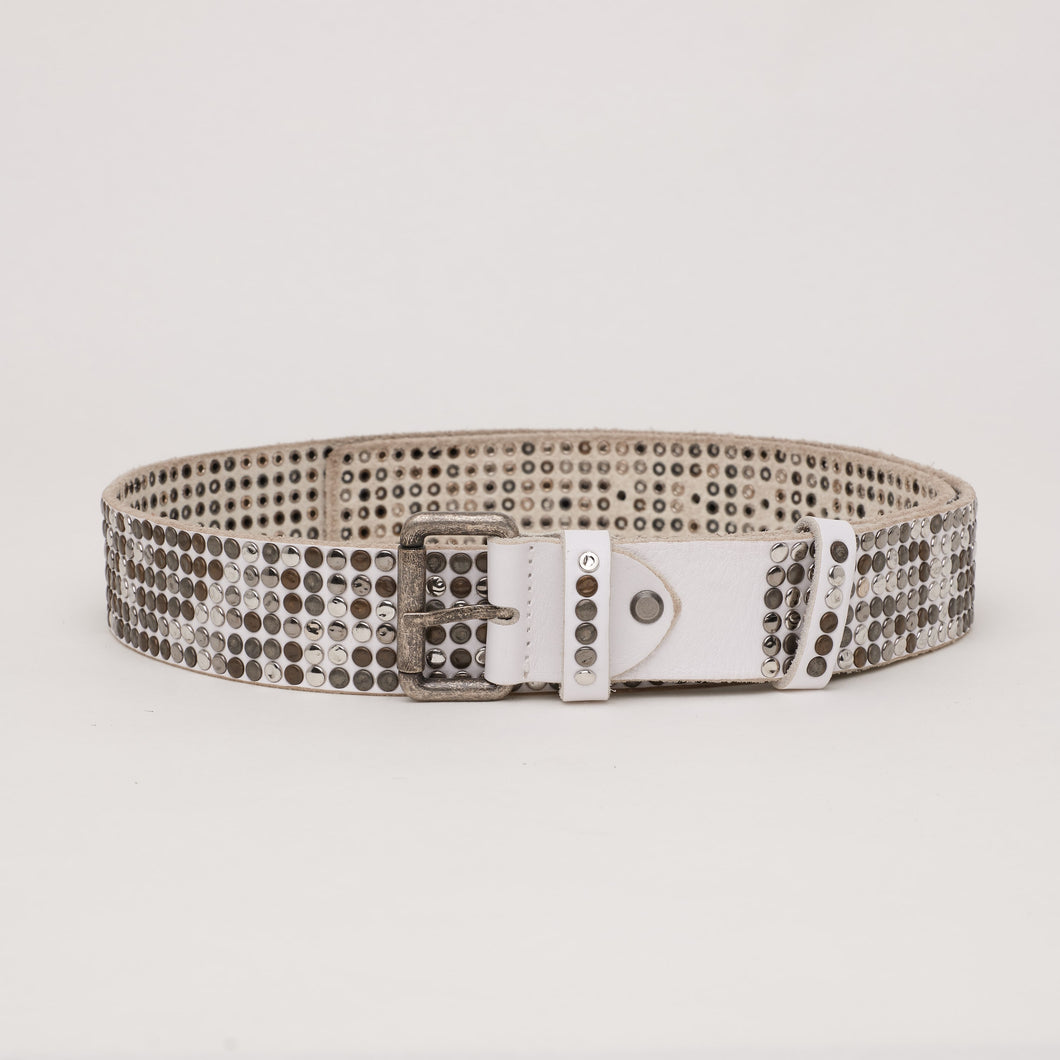 WHITE STUDDED BELT | HEIGHT 4 CM | 6 ROWS OF MIXED STUDS