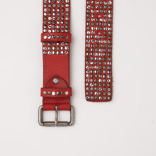 Upload the image to the Gallery viewer, RED STUDDED BELT | HEIGHT 4 CM | 6 ROWS OF MIXED STUDS
