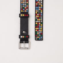 Upload the image to the Gallery viewer, BLACK STUDDED BELT | HEIGHT 3 CM | 4 ROWS OF COLORED STUDS
